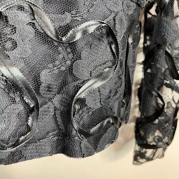 Vintage Patra Black Lace Ribbon Soutache Mesh Fitted Jacket Puff Shoulders Bow 6 - Picture 9 of 16
